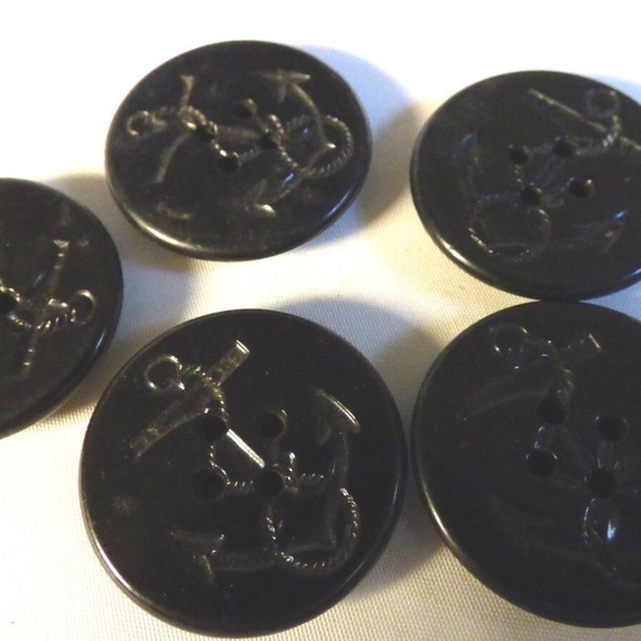 VTG Lot of 5 Black Bakelite Nautical Navy Anchor Rope Sailing 1.25" Coat Button - Picture 7 of 7
